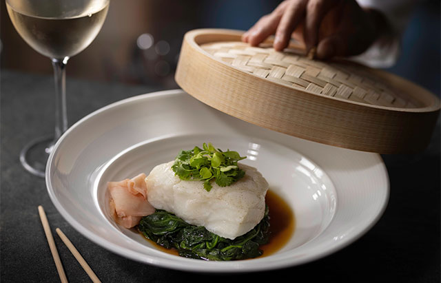 Enjoy a fresh steamed Chilean Sea Bass at Eddie V's.